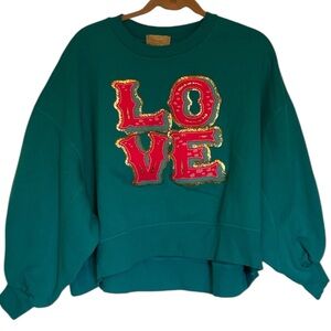 Judith March Green Crop LOVE Long Sleeve Sweatshirt Size XL